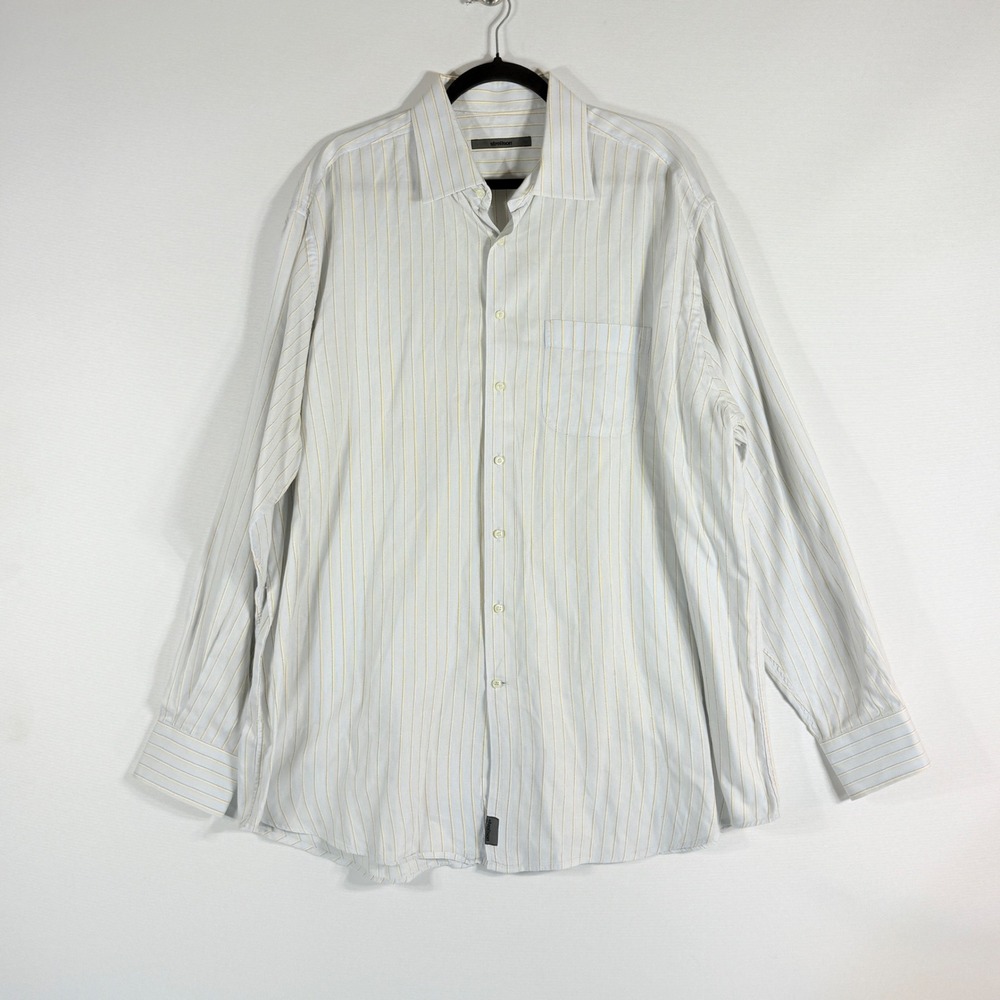 Strellson Mens 45 Light‎ Blue Yellow Stripe Dress Shirt Button Up Office Preppy